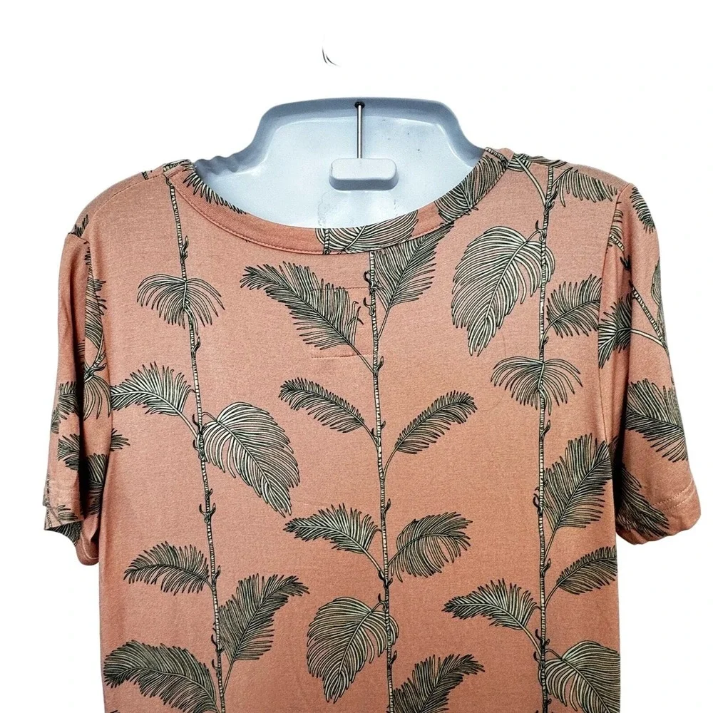 NWOT Chaser Coral GreenTropical Palm Leaf Print Super Soft T-Shirt Dress SZ S - Picture 6 of 6